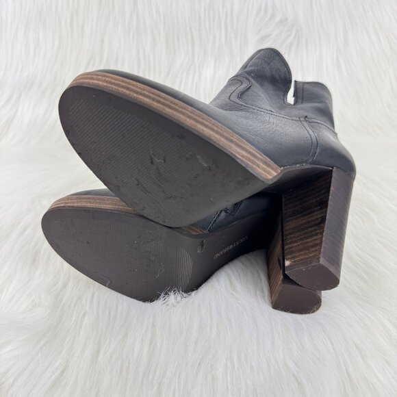 Wmns Lucky Brand Quintei Leather Zipper Western Ankle Boots Booties Sz 8.5M Blk - Picture 8 of 13